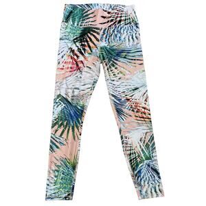 Fabletics 7/8 Tropical Leggings, Gym, Workout,‎ key pocket, Ladies Large